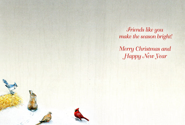 Christmas Card - Horse in Stable with Bunnies